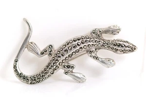 Broche ancienne vintage en argent 830 + marcassites, lézard reptile, 5,75 cm - Photo 1 sur 5