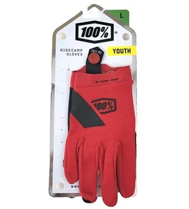 100% Youth Ridecamp Mountain Bike Gloves - Red - Youth L - Kid's MTB BMX - Picture 1 of 4
