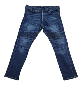 Polo Ralph Lauren Moto Jeans Men's 38 x 30 Blue Button Fly Tapered EUC AN - Picture 1 of 19