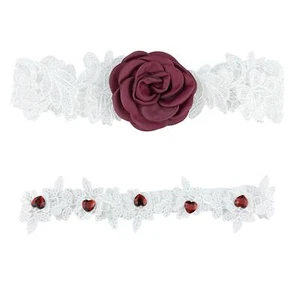 Wedding Bridal Garters Lace Floral Leg Garter Belt 2pc White - Picture 1 of 6