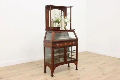 Art Nouveau Antique Mahogany & Inlay Vitrine Curio Cabinet #49879 - Image 1 of 4