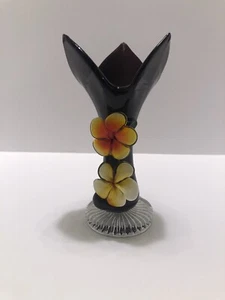 Fused Glass Vase, Applied Glass Flowers, Handmade, Unsigned, Art Glass - Picture 1 of 10