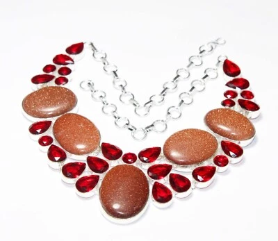 Collar de piedras preciosas de granate hidro granate hecho a mano con piedras solares tamaño de joyería 18 pulgadas Foto 1 de 4