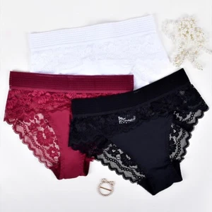 Damen Slips Spitze Unterwäsche 3er Set Panty Elegant S-XL Weiß Schwarz Rot - Bild 1 von 13
