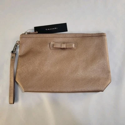 New Tahari Wristlet Bag Purse Rose Gold 11"x 7" Makeup Bag  - Image 1 of 4
