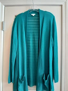 J. Jill Size 1X Linen Blend Open Front Cardigan Sweater Green - Picture 1 of 5