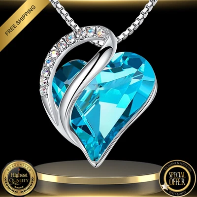 "Collar Corazón Infinito Azul Aguamarina Plateado para Mujer 18+2"" Regalo" Foto 1 de 4
