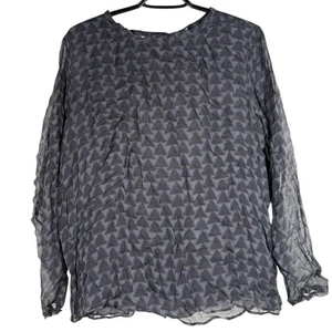 Sibel Saral 100% Silk Blouse Womens L Sheer Lightweight Geometric Quiet Luxury - Picture 1 of 8