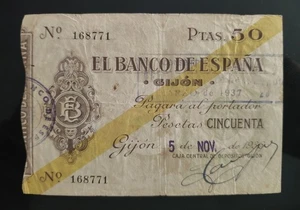 50 PESETAS 1936 GIJÓN, PICK S574. BC+. - Imagen 1 de 3