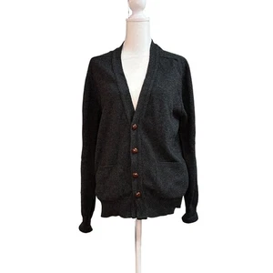 Vtg LL Bean Mens Small Cardigan Dark Gray Button Up Wool Scotland VNeck Classic - Picture 1 of 6
