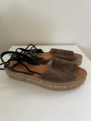 Sandalias Alpargata Mujer Gaimo Marrón Gamuza Cuero Punta Abierta Talla 38 España Foto 1 de 4