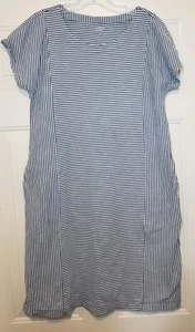Ladies LANDS END Cap Slv Blue & White Stripe Jersey Knit Dress, size XS - Picture 1 of 1