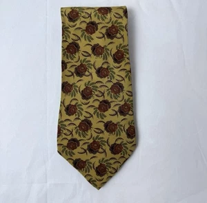 Chaps Ralph Lauren Silk Floral Tie Yellow Gold With Flower Print Retro Formal - Picture 1 of 8