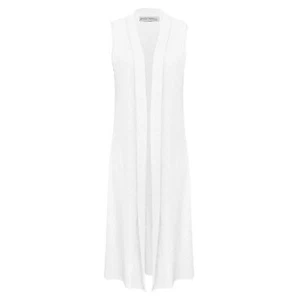 Ladies Sleeveless Maxi Long Length Boyfriend Cardigan Collared Top Long Floaty - Picture 1 of 19