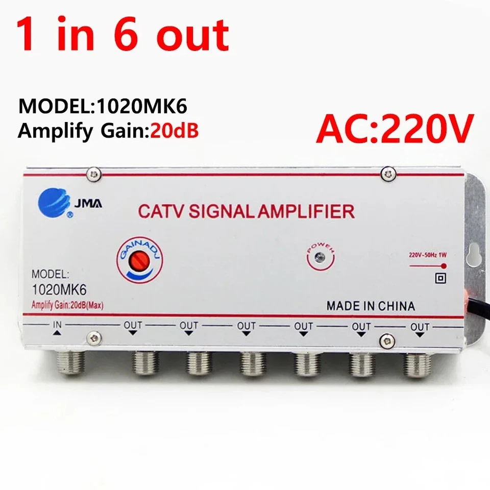 Cable TV Amplifier 1 input 6 Outputs 20dB Gain for Analogue / Antenna Signals - Image 1 of 4