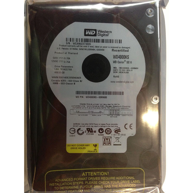 WD4000KS-00MNB0 - Western Digital 400GB 7200 RPM SATA 3.5" HDD manufacture re... - Image 1 of 1