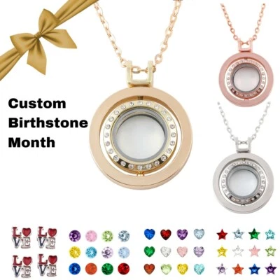 Collar Medallón Giratorio Oro Vidrio Piedra Natal Personalizado | Regalo Día de San Valentín  Foto 1 de 4