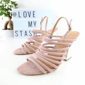 Halston Heritage VANNA Sandal In Pink Suede & Silver Heel - Size 9 M - Picture 1 of 7
