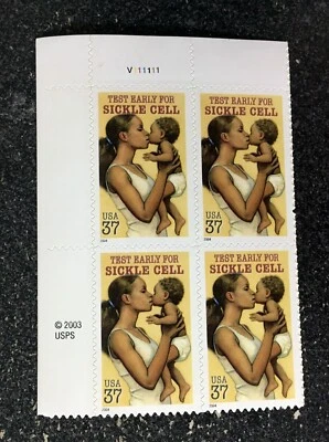 2004USA #3877 37c Sickle Cell Disease Early Test - Plate Block of 4 Mint NH - Image 1 of 4