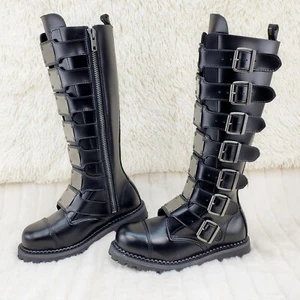 Riot 21 Góticas Botas de Combate Motociclista Puntera de Acero Cuero Negro Hombres DEMONIA NY IN HOUSE - Imagen 1 de 12