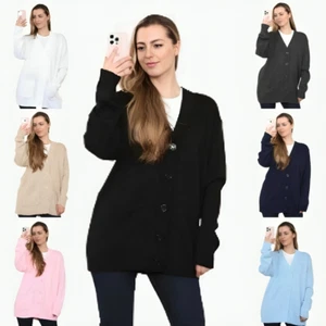 Damas Mujeres 5 Botones Liso Verano Prendas de abrigo Mangas Largas Tejido Top Cárdigan - Imagen 1 de 22