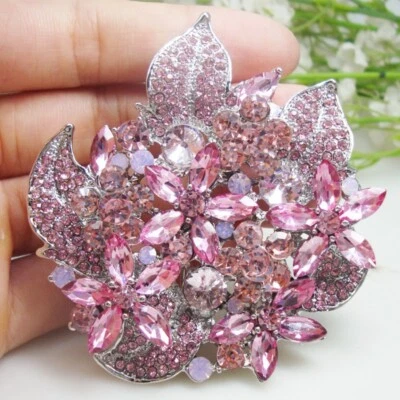 Broche prendedor de cristal con colgante de hojas florales racimo de flores de moda Foto 1 de 4