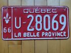 1966 Canada Québec Farm Trailer License Plate U-28069