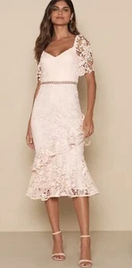 Lulus Briarwood Blush Pink Lace Ruffled Midi Dress Size Medium NWT - Picture 1 of 10