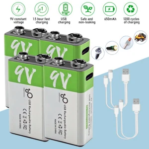 2/4x 9V Lithium Rechargeable Batteries 9 Volt Li-Ion Battery and Charger 5850mWh - Picture 1 of 19