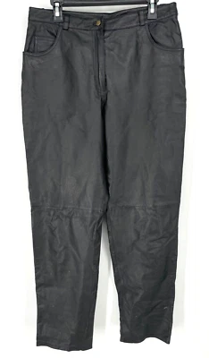 Pantalones de tiro alto Metro Style para mujer talla 12 negros de cuero real genuino Street Wear Foto 1 de 4