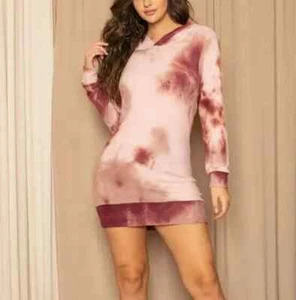 Women's Tie Dye Long Sleeve Hoodie Mini Dress Jumper Casual Sweatshirt - Picture 1 of 14