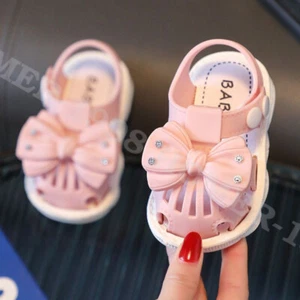 Baby Girls Infants Sandals Soft Sole Shoes Newborn Toddler Bow Slippers Summer - Picture 1 of 14