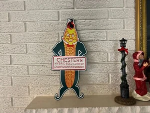 Reproduction VINTAGE COUNTRY STORE Chester's Hybrid Seed Corn Cut Out Steel Sign - Picture 1 of 5