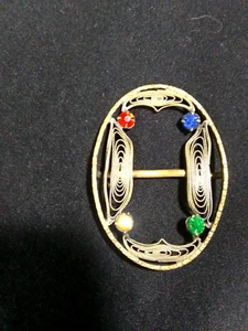 Czechoslovakia Filigree Scarf Slide W/Stones - Picture 1 of 3