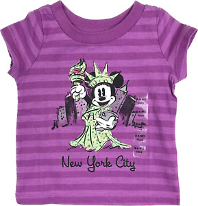 Disney Store Baby Purple Short Sleeve Stripe Glitter NYC Minnie T Shirt 0-6 MO