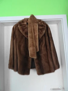 Nerzjacke, pastell braun, mit Schal, Größe 38, gebraucht, privat - Bild 1 von 3