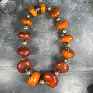 Antique Traditional Moroccan Amazigh Berber Necklace - Phenolic Amber Silver - Picture 1 of 6