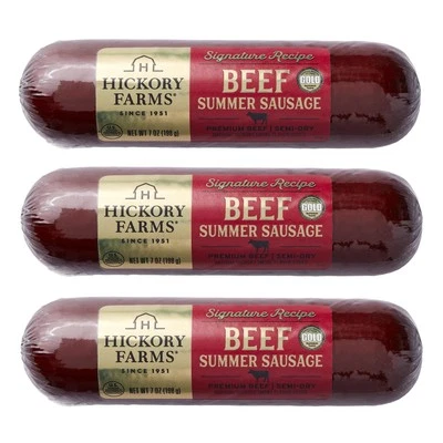 Salsicha de verão Hickory Farms Signature Beef - Pacote com 3 | 100% carne | Sem glúten - Imagem 1 de 4