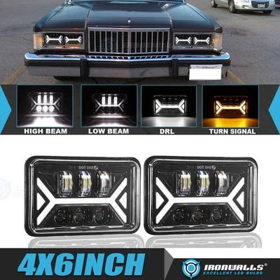 2PCS For Mercury Cougar Marquis 1977-1986 4x6" LED Headlights DRL High/Low Beam Foto 1 de 4
