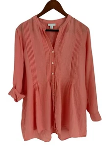 J Jill Love Leinen Tunika Top Damen Bluse Biesen Knopfleiste Shirt Petite Medium - Bild 1 von 10