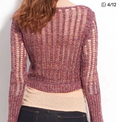 Suéter Recortado Free People Rosa/Púrpura Boho Chic Suelto Tejido Abierto Goccia XS S Foto 1 de 4