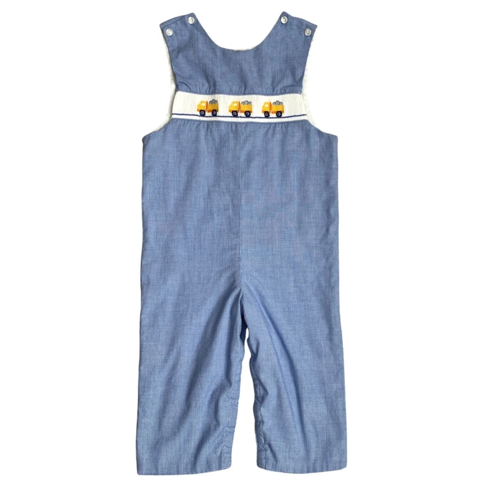 PETIT BEBE Blue Gingham camion con cassone ribaltabile pezzo unico salopette bambino ragazzi 3T - Immagine 1 di 4