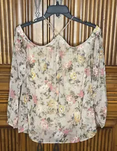 Bailey 44 Womens Top Medium Beige Pink Floral Halter Layer Cottagecore Flowing - Picture 1 of 13