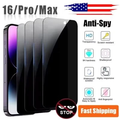 Protector de pantalla de privacidad anti espía privado vidrio templado para iPhone 16 15 14 13 Foto 1 de 4