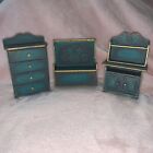 Doll House Furniture 6 Piece Wooden Bedroom Hand Painted Blue Gold Trim 1:12