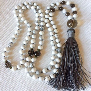 6mm Howlite citrine Gemstone 108 Beads Tassel Mala Necklace Chic Sacred Colorful - Picture 1 of 5