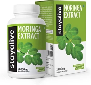 STAY ALIVE Pure Moringa Capsules, 20000mg Equivalent, 120 Vegan Moringa Pills - Picture 1 of 6