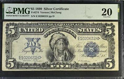 $5 1899 Silver Certificate Very Fine 20 PMG  - Image 1 of 2