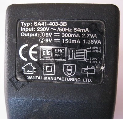 Alimentatore SANTAI SA41-403-3B 9V 300mA/150mA - ottimo - Bild 1 von 4