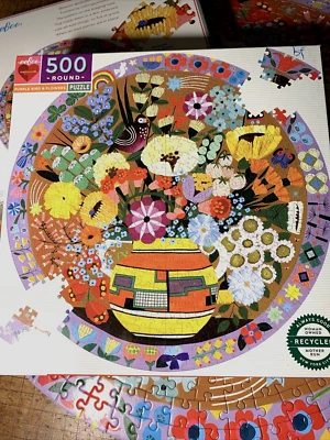 Eeboo Purple Bird and Flowers Circular 500 Piece Puzzle - Image 1 of 4